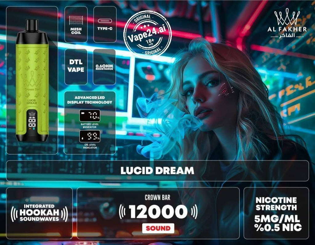 Al Fakher Crown Bar 12000 Puffs DLT Vape in Dubai, UAEFlavors ::: Lucid Dream