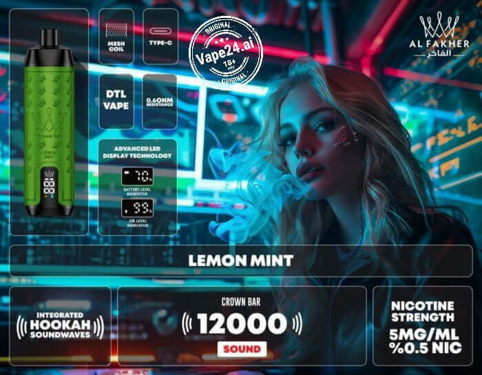 Al Fakher Crown Bar 12000 Puffs DLT Vape in Dubai, UAEFlavors ::: Lemon Mint