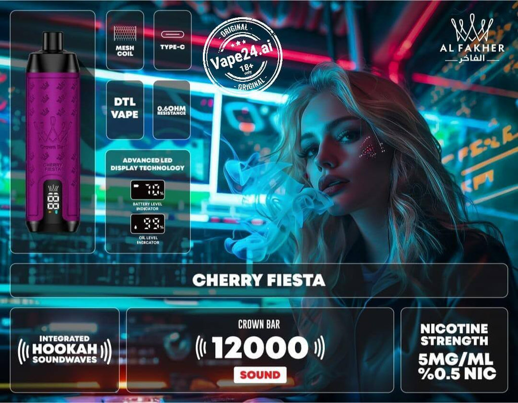 Al Fakher Crown Bar 12000 Puffs DLT Vape in Dubai, UAEFlavors ::: Cherry Fiesta