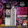 Geek Bar PCE 40000 disposable vape device in a vibrant purple color, surrounded by fresh mixed berries and ice cubes on a dark, splashing purple background. The image features promotional text, a watermark, and a store logo.