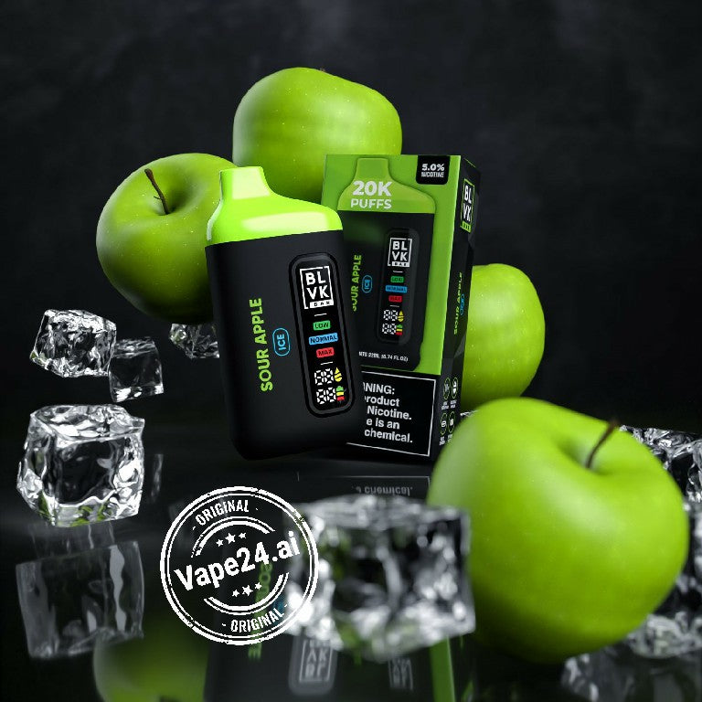 BLVK Bar Sour Apple Disposable Vape 20000 Puffs with Green Apples and Ice Cubes - Available at Vape24.ai