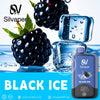 Silvaper Black Ice vape device with blackberries and ice cubes on a blue background