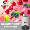 Silvaper vape device with blackberry, cherry, and pomegranate fruits on a pink background
