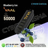 VAAL vape device with blueberries and ice on a black background, featuring VAAL, Cyber Shisha, and Vape24.ai branding.