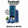 Podsalt ONYX Cloud vape device and packaging with blueberries on a white background