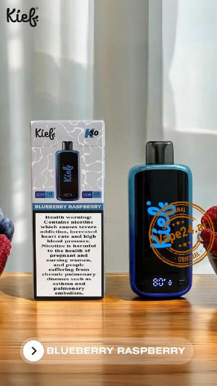 KIEF K30 Blueberry Raspberry Disposable Vape with packaging in Dubai, featuring sleek design and 30000 puffs.