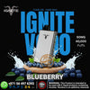 Vape device with blueberries on a black background, featuring the brand 'IGNITE'.