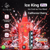 Red ELF BAR vape device with ice and cherry graphics on a dark background, featuring the Ice King Pro branding.
