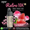 Zgar Retro 10K vape device with strawberry and bubblegum graphics on a black background