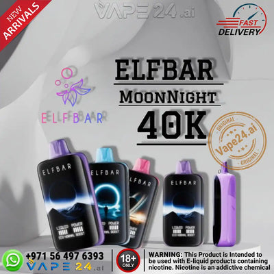 ELFBAR Moon Night 40000 Puffs 50mg Disposable Vapes in various colors with Vape24 branding