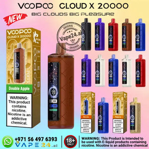 VOOPOO Cloud X 20000 disposable vape with Double Apple flavor, showcasing vibrant colors and 20,000 puffs.