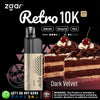 Zgar Retro 10K vape device with a slice of chocolate cake on a black background
