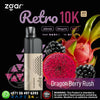 Zgar Retro 10K vape device with dragon fruit and blackberries on a dark background