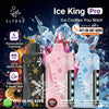 ELF BAR Ice King Pro vape devices with promotional text and contact information on a dark background.