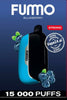 Fummo blueberry vape device with blueberries on a dark blue background, featuring Vape24.at branding.