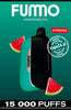Vape device with watermelon flavor packaging on a green background