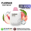 Flerbar Baymax vape device with peach flavor and 'Zero Nicotine' label on a white background.