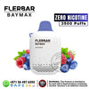 Flerbar Baymax vape device with blue top and white body, surrounded by berries, on a white background.