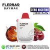 Flerbar Baymax vape device with cherry cola flavor and zero nicotine label on a white background.