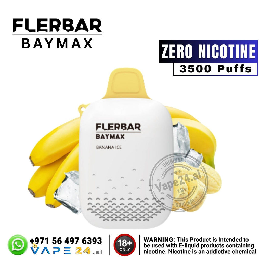 Flerbar Baymax vape device with banana ice flavor and 3500 puffs on a white background.