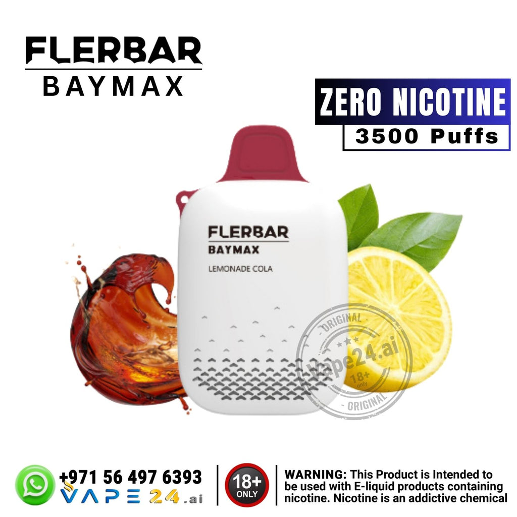 Flerbar Baymax vape device with lemon and cola elements on a white background