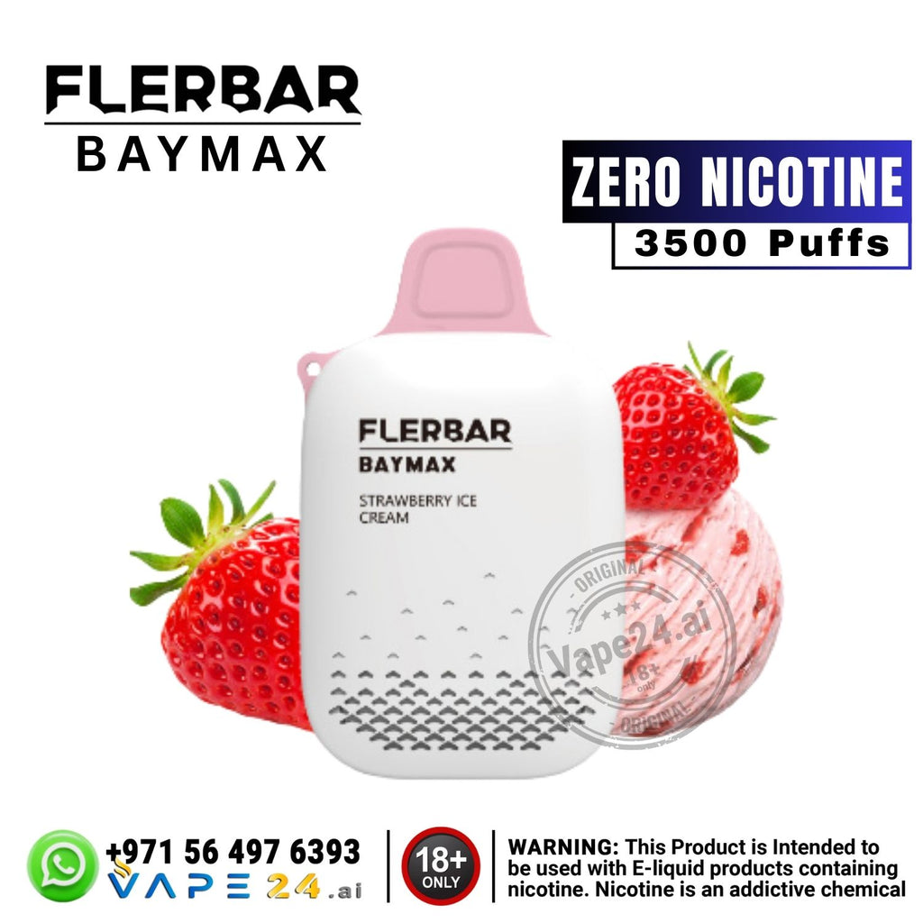 Flerbar Baymax vape device with strawberries on a white background