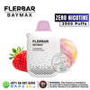 Flerbar Baymax vape device with strawberry and cotton candy flavor, zero nicotine, 3500 puffs on a white background.