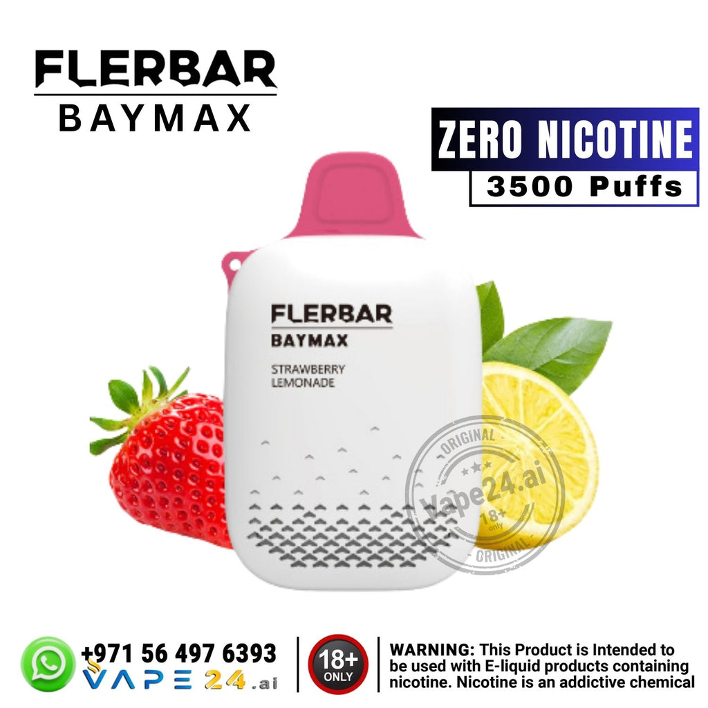 Flerbar Baymax vape device with strawberry and lemon elements on a white background