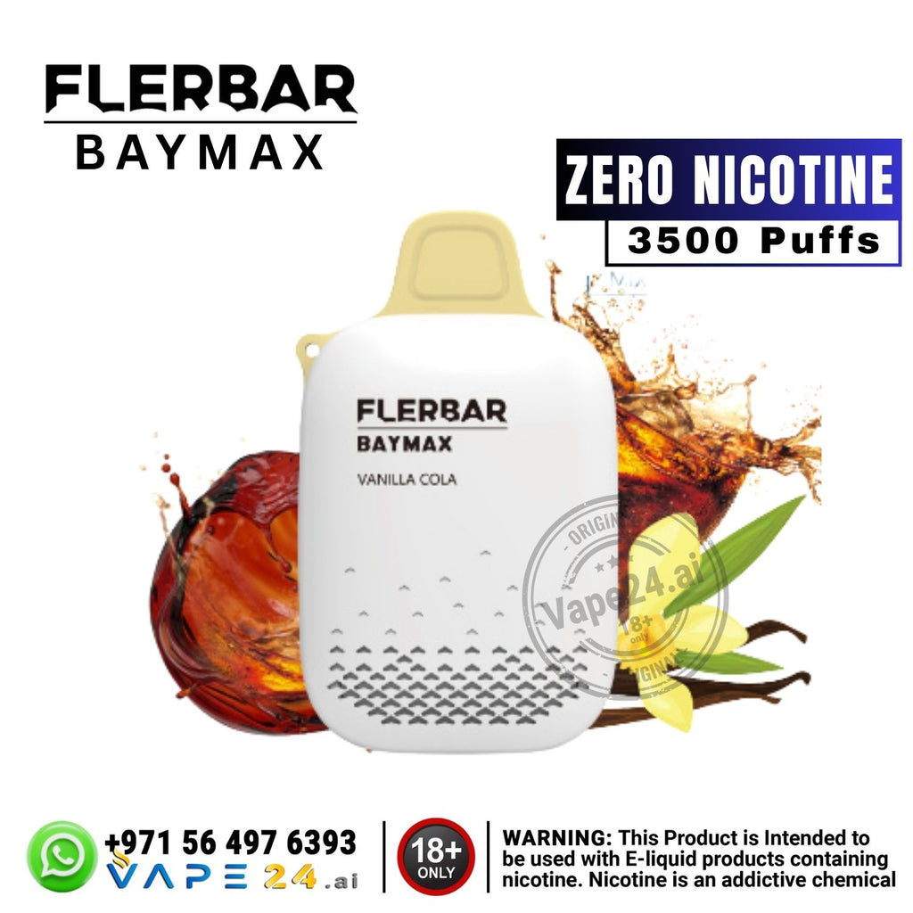 Flerbar Baymax vape device with vanilla cola flavor on a white background
