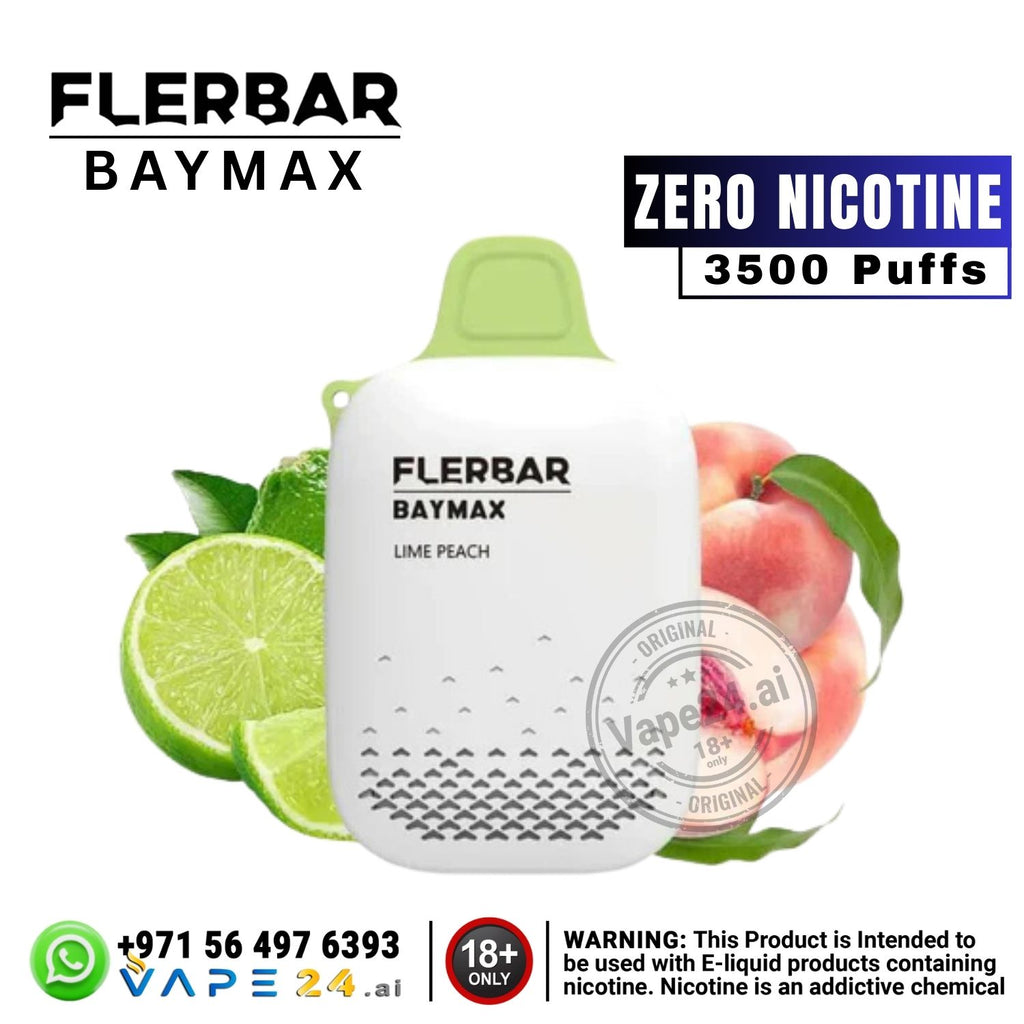 Flerbar Baymax vape device with lime and peach graphics on a white background