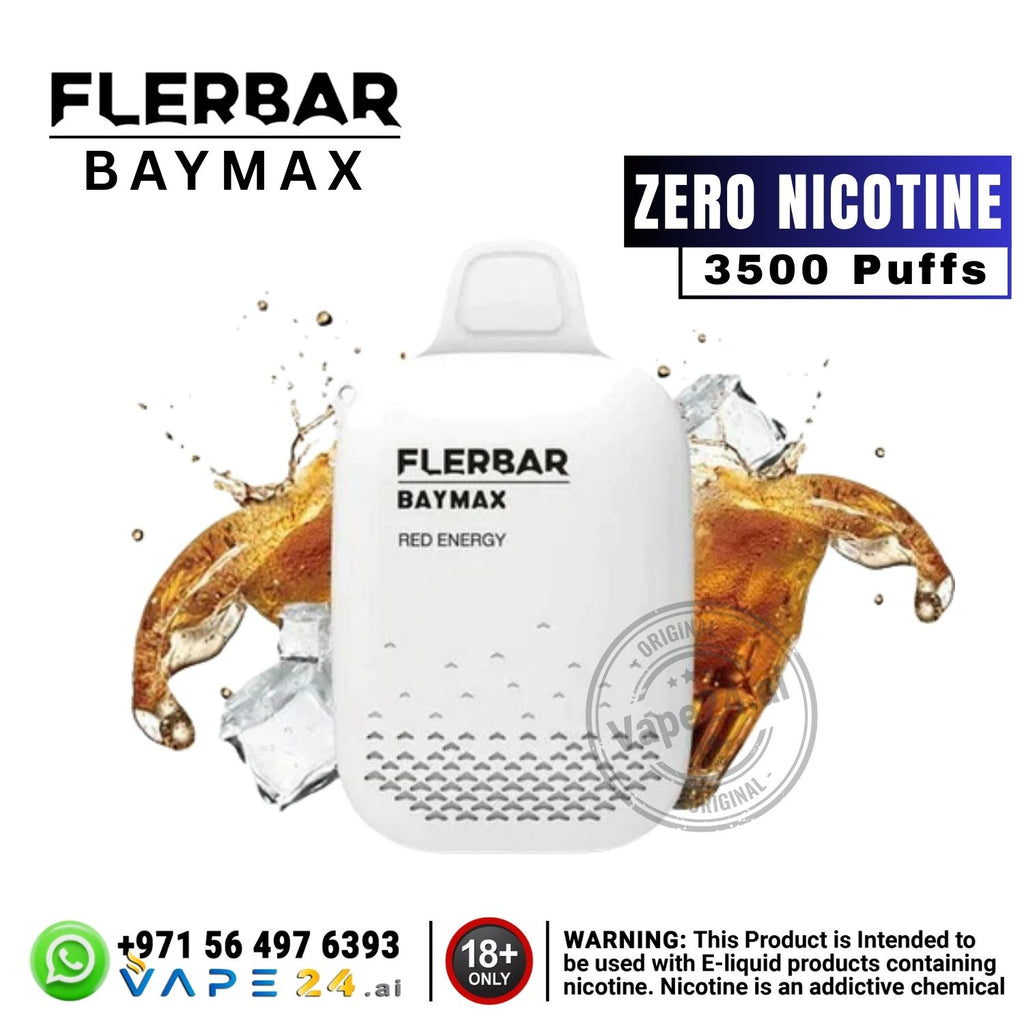 Flerbar Baymax vape device with red energy flavor on a white background
