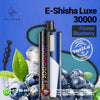 Elf Bar E-Shisha Luxe 30000 Puffs Frozen Blueberry flavor vaping device with blueberries in the background.