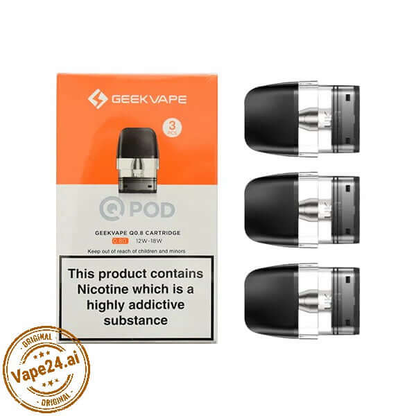 Geekvape Q Pod Cartridge 2ml pack of 3 showcasing design and specifications for vaping in UAE.