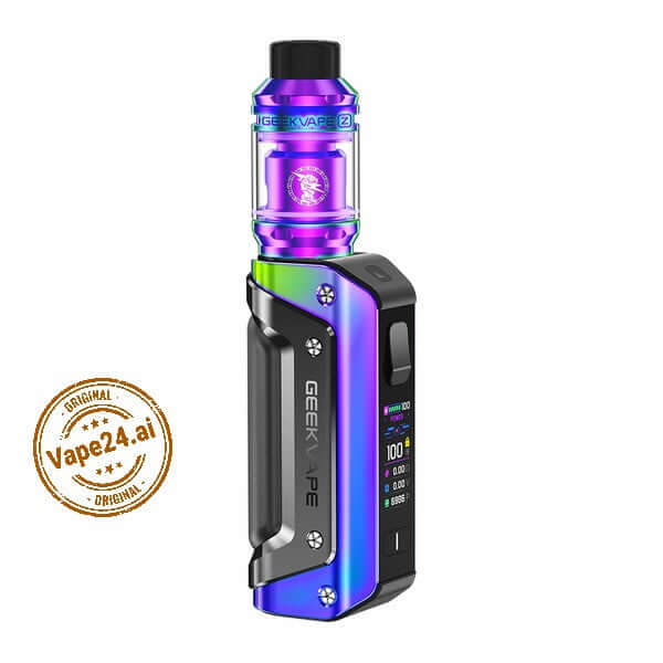 GeekVape Aegis Solo 3 Kit in rainbow finish, showcasing sleek design and advanced features for vaping.