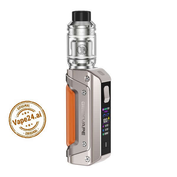 GeekVape Aegis Solo 3 Kit 100W/3000mAh in silver and orange design for vaping enthusiasts.