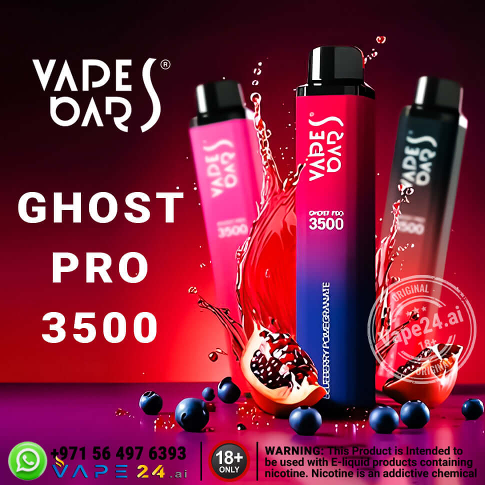 "Vape Bar Ghost Pro 3500 Puffs in assorted flavors with vibrant packaging, available for online purchase in UAE."