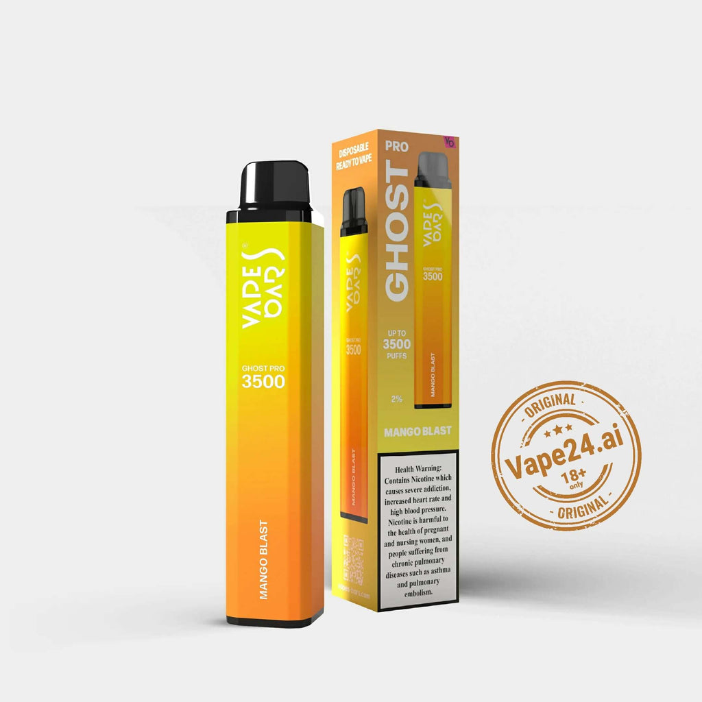 Vape Bar Ghost Pro 3500 Puffs Mango Blast disposable vape with packaging, available for online purchase and delivery in UAE