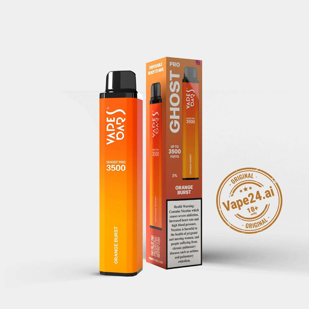 Vape Bar Ghost Pro 3500 Puffs in Orange Burst flavor with packaging, available for online purchase in UAE with same-day delivery.