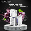 Flonq Max S Grape Ice 8000 device and packaging with grape and mint graphics on a dark background.