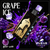 Zahab grape ice vape device with grapes and ice cubes on a dark background