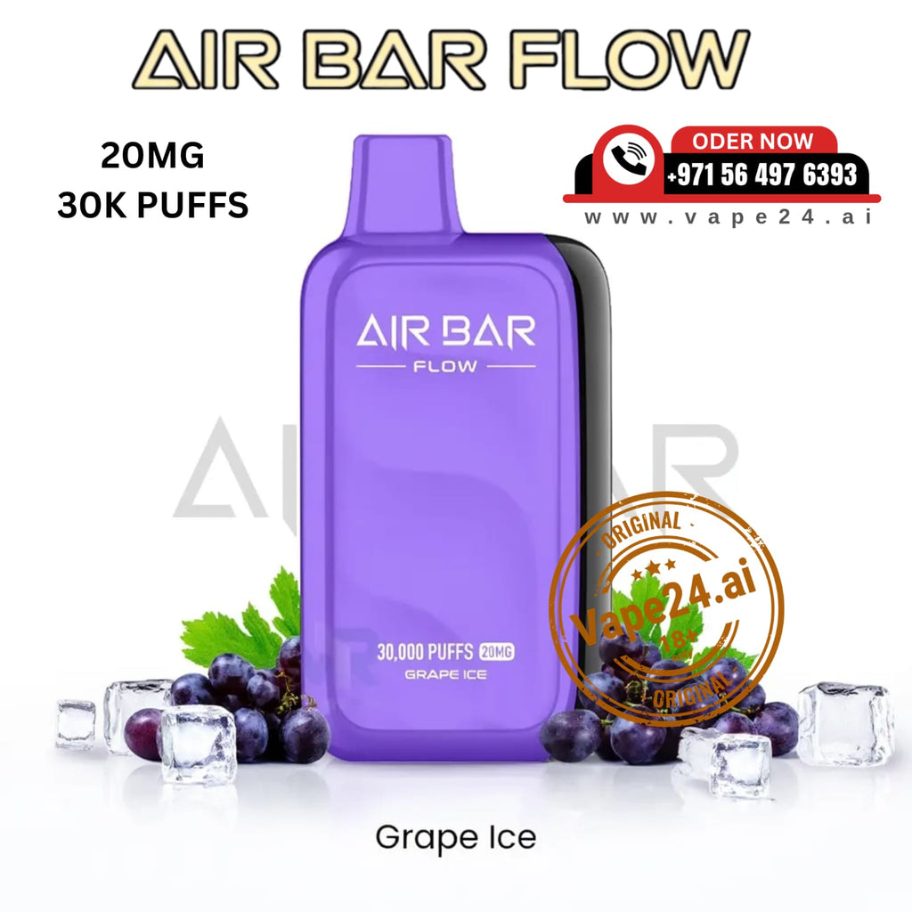 Purple Air Bar Flow vape device with grape ice flavor on a white background
