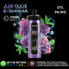Air Bar e-shisha vape device with grapes and nicotine information on a black background