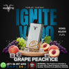 Vape device with grape peach ice flavor on a dark background, featuring the brand 'IGNITE'.