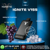 Vape device with grapes and ice cubes on a blue background, featuring IGNITE V155 branding.