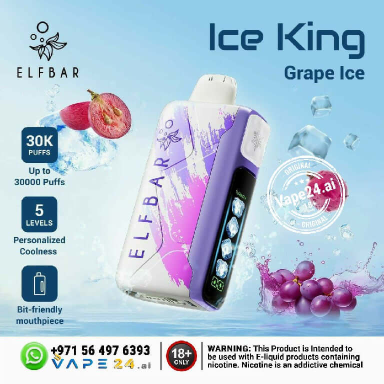 Buy ELF BAR Ice King 30K Puffs 50mg Nicotine in Dubai Flavors: Grape Ice