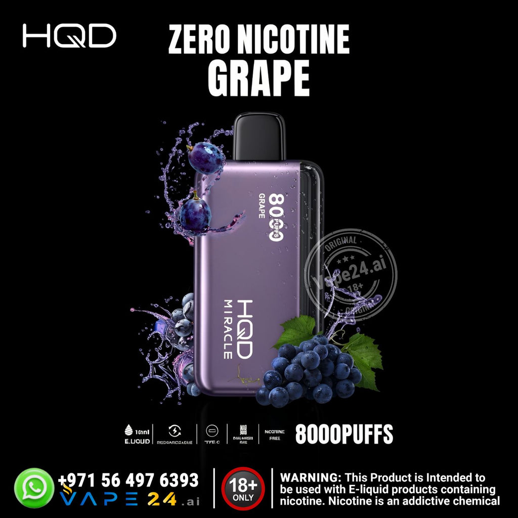 HQD vape device with grapes on a black background