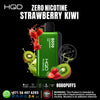 Green HQD vape device with strawberry and kiwi graphics on a black background