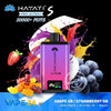Hayati Pro Ultra+ vape device with colorful splashes and fruit graphics on a black background