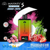 Hayati Pro Ultra+ vape device with colorful design and fruit graphics on a black background