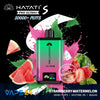 Hayati Pro Ultra+ vape device with strawberry watermelon flavor on a colorful background